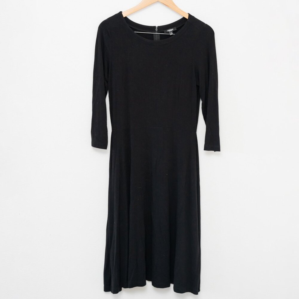 Premise Black Knit Midi Dress 3/4 Sleeve Size Medium
